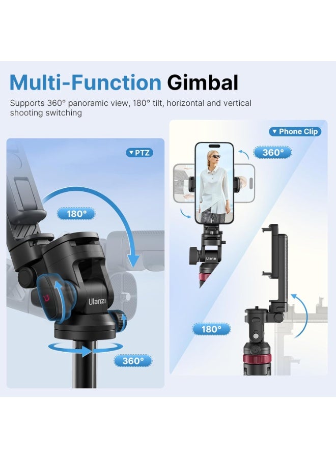 ULANZI MT-78 Extendable Phone Tripod 72.83" Selfie Stick Phone Camera Tripod Stand with 2 in 1 Phone Clip 360° Ball Head Camera Tripod with Cold Shoe for iPhone Sony Canon Lightweight for Travel - Image 4